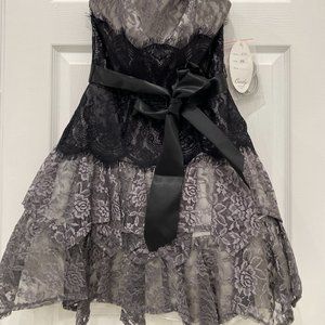 Grey/Black Lace Dress with Accent Bow